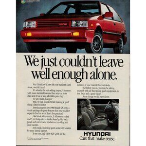 1988 Hyundai Excel GS Automobile Vintage Print Ad (L15)
